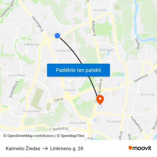 Kaimelio Žiedas to Linkmenu g. 28 map