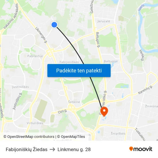 Fabijoniškių Žiedas to Linkmenu g. 28 map