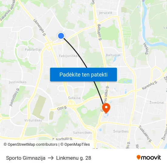 Sporto Gimnazija to Linkmenu g. 28 map