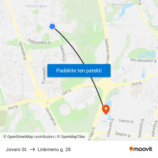 Jovaro St. to Linkmenu g. 28 map