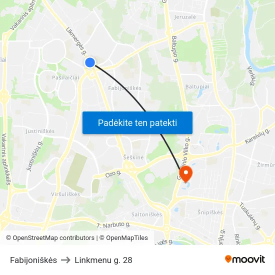 Fabijoniškės to Linkmenu g. 28 map