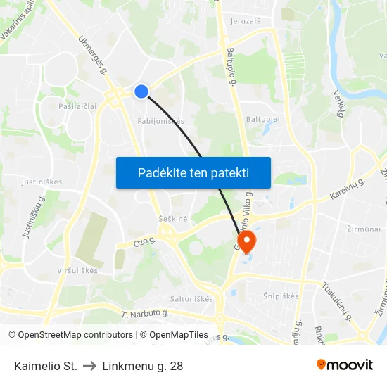 Kaimelio St. to Linkmenu g. 28 map