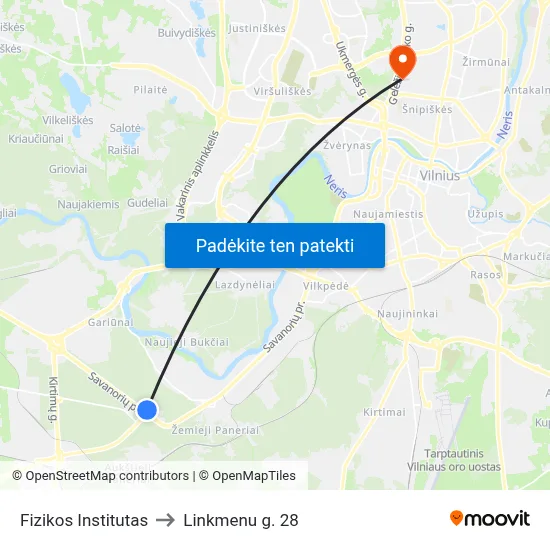 Fizikos Institutas to Linkmenu g. 28 map