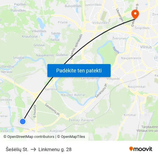 Šešėlių St. to Linkmenu g. 28 map