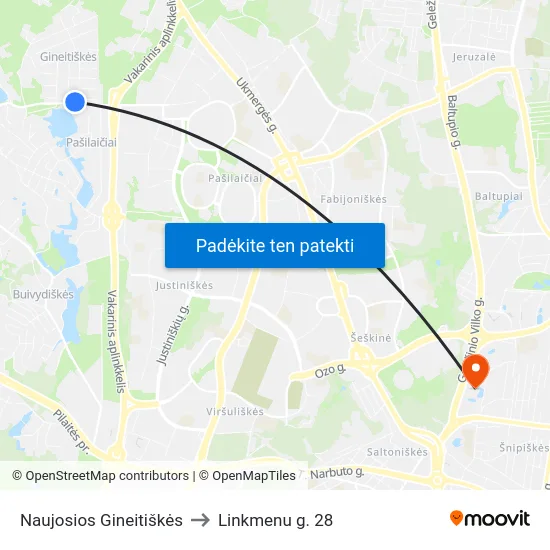 Naujosios Gineitiškės to Linkmenu g. 28 map