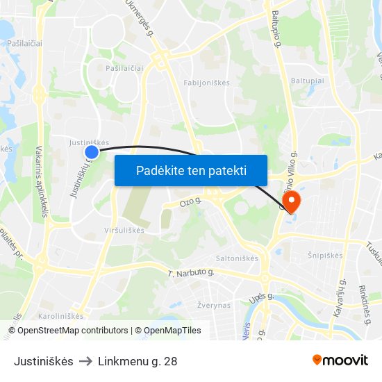 Justiniškės to Linkmenu g. 28 map