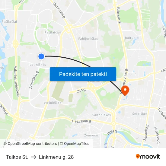 Taikos St. to Linkmenu g. 28 map