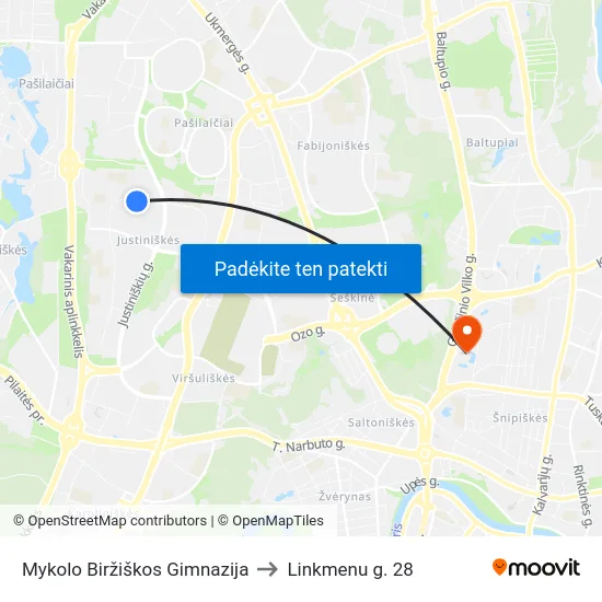 Mykolo Biržiškos Gimnazija to Linkmenu g. 28 map