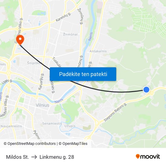 Mildos St. to Linkmenu g. 28 map
