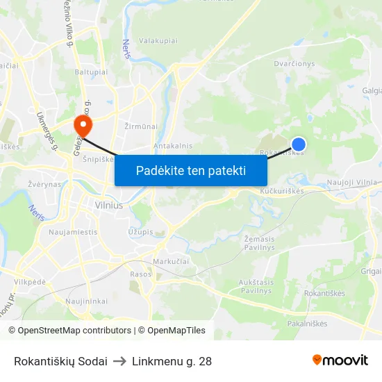 Rokantiškių Sodai to Linkmenu g. 28 map