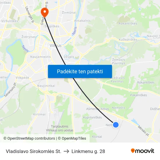 Vladislavo Sirokomlės St. to Linkmenu g. 28 map
