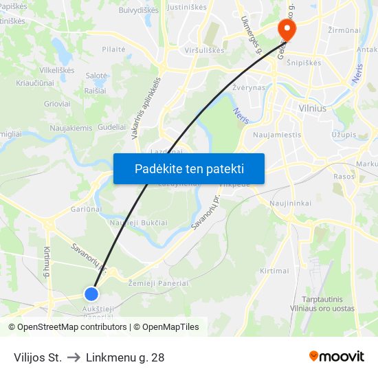 Vilijos St. to Linkmenu g. 28 map
