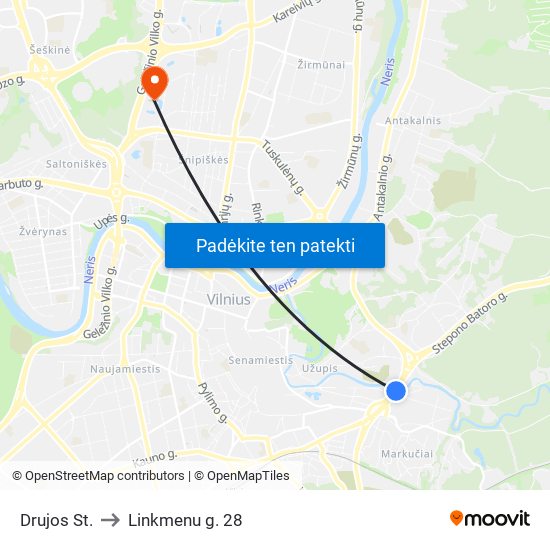 Drujos St. to Linkmenu g. 28 map