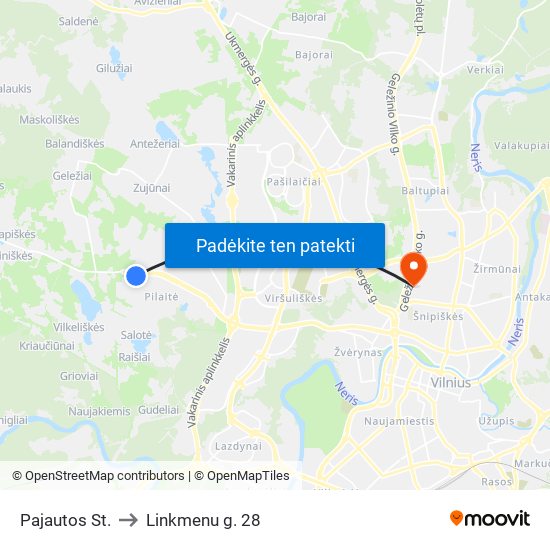 Pajautos St. to Linkmenu g. 28 map