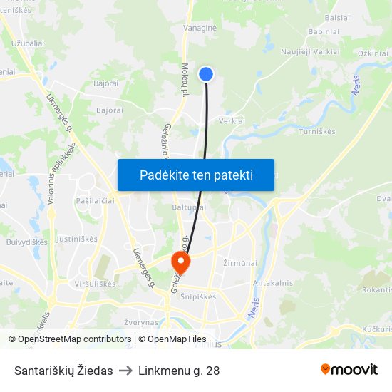 Santariškių Žiedas to Linkmenu g. 28 map