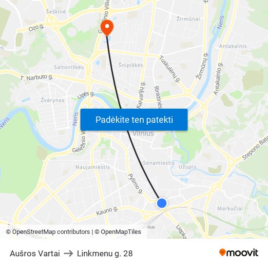 Aušros Vartai to Linkmenu g. 28 map