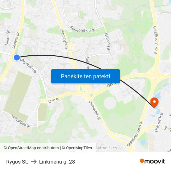 Rygos St. to Linkmenu g. 28 map