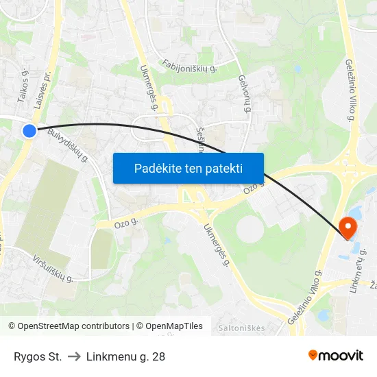 Rygos St. to Linkmenu g. 28 map