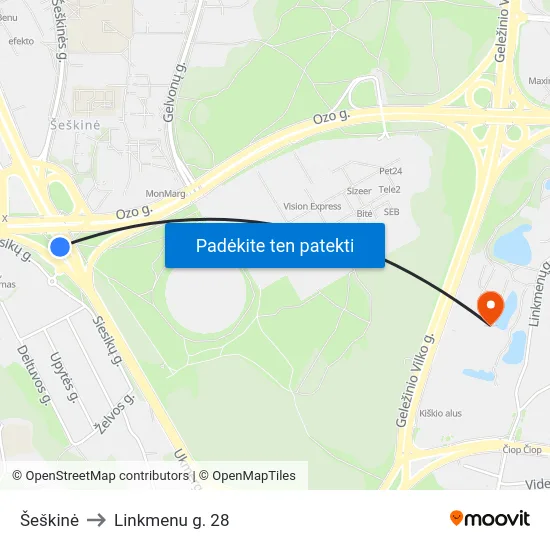 Šeškinė to Linkmenu g. 28 map