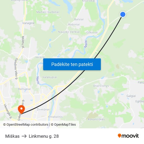 Miškas to Linkmenu g. 28 map
