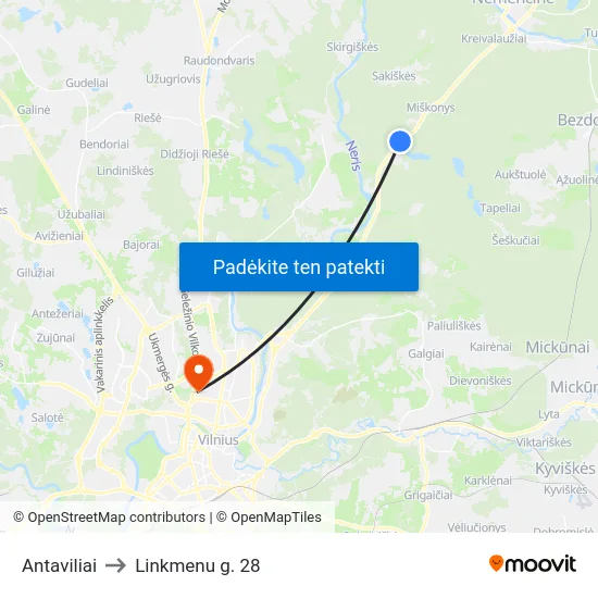 Antaviliai to Linkmenu g. 28 map
