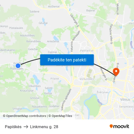 Papiškės to Linkmenu g. 28 map