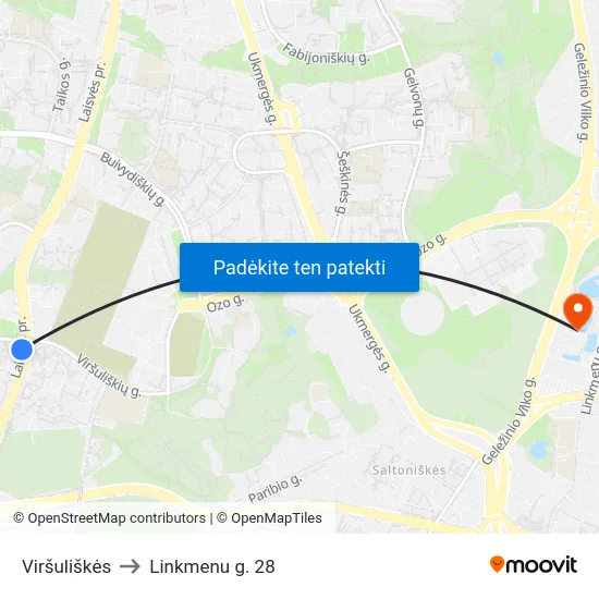 Viršuliškės to Linkmenu g. 28 map