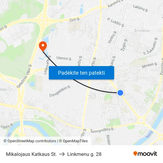 Mikalojaus Katkaus St. to Linkmenu g. 28 map
