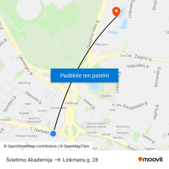 Švietimo Akademija to Linkmenu g. 28 map