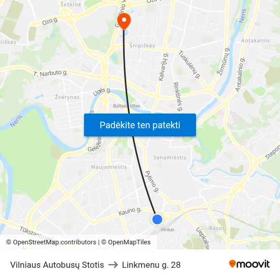 Vilniaus Autobusų Stotis to Linkmenu g. 28 map