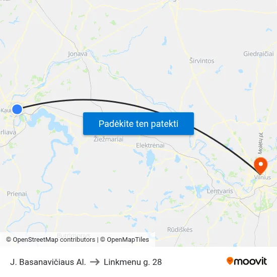 J. Basanavičiaus Al. to Linkmenu g. 28 map