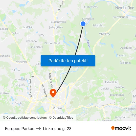 Europos Parkas to Linkmenu g. 28 map