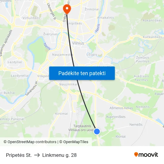 Pripetės St. to Linkmenu g. 28 map