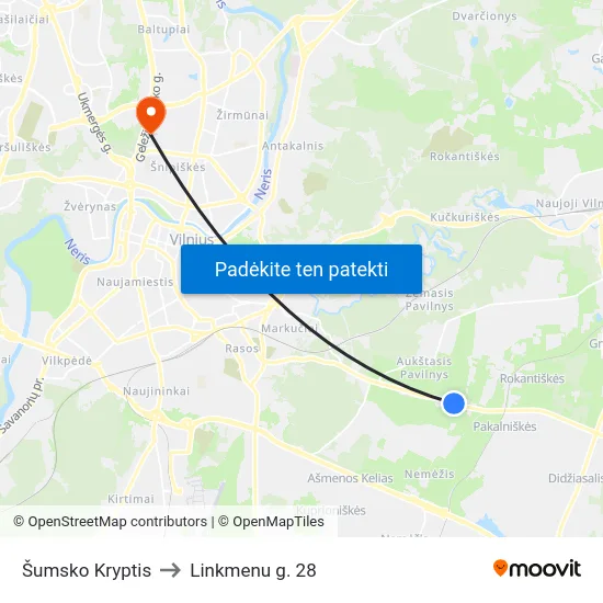 Šumsko Kryptis to Linkmenu g. 28 map