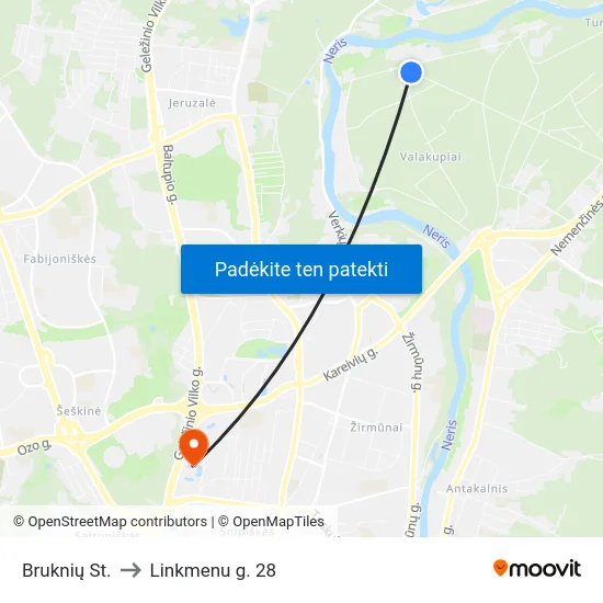 Bruknių St. to Linkmenu g. 28 map