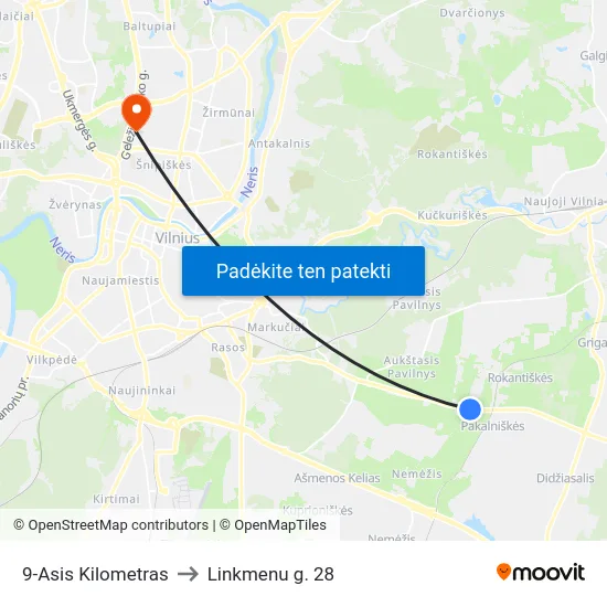9-Asis Kilometras to Linkmenu g. 28 map