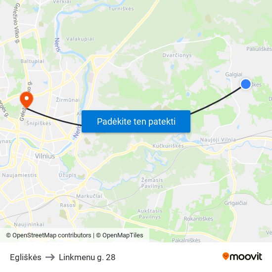 Egliškės to Linkmenu g. 28 map