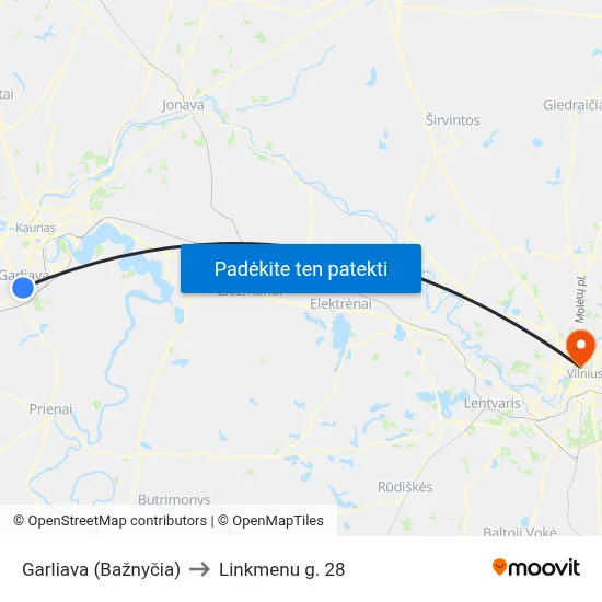 Garliava (Bažnyčia) to Linkmenu g. 28 map