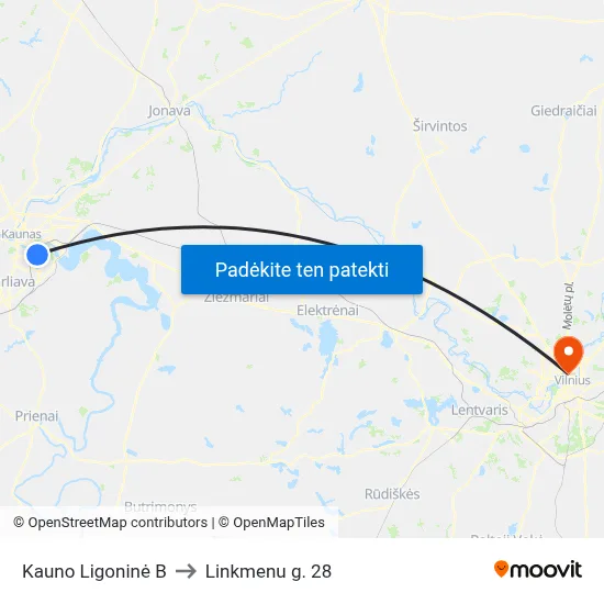 Kauno Ligoninė B to Linkmenu g. 28 map