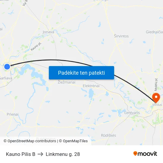 Kauno Pilis B to Linkmenu g. 28 map