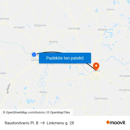 Raudondvario Pl. B to Linkmenu g. 28 map