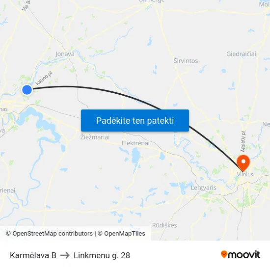Karmėlava B to Linkmenu g. 28 map