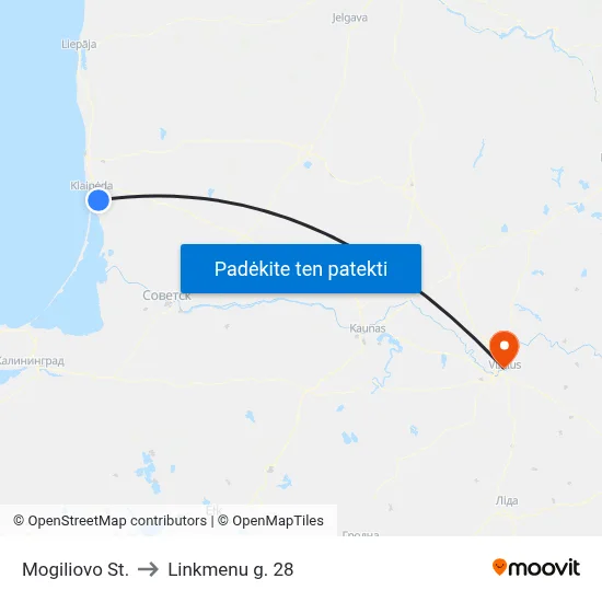 Mogiliovo St. to Linkmenu g. 28 map