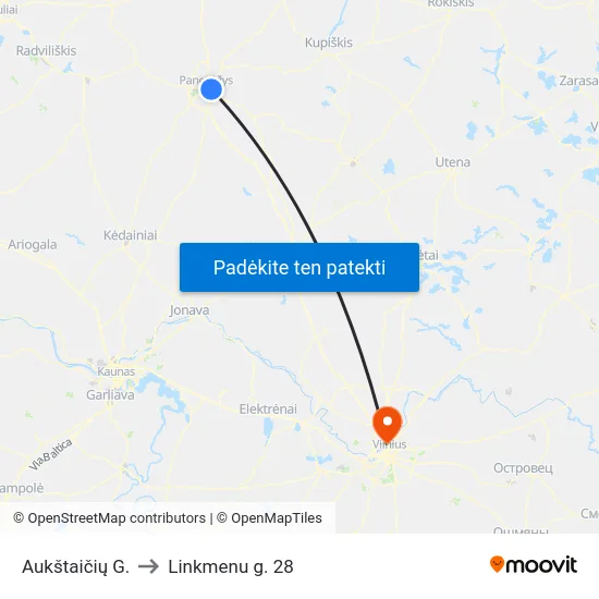 Aukštaičių G. to Linkmenu g. 28 map