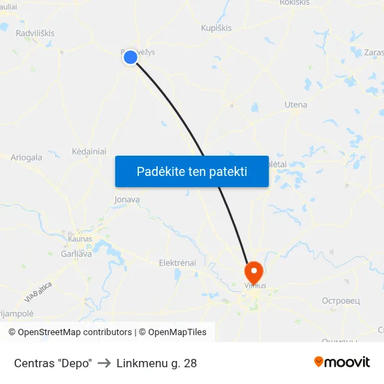 Centras "Depo" to Linkmenu g. 28 map