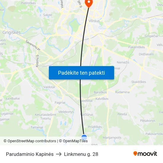 Parudaminio Kapinės to Linkmenu g. 28 map