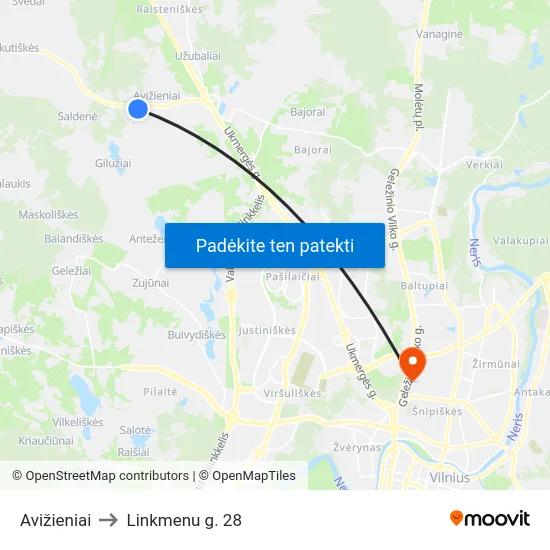 Avižieniai to Linkmenu g. 28 map