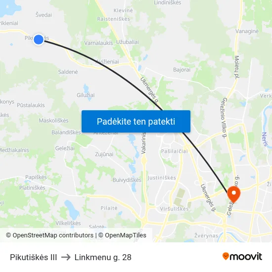 Pikutiškės III to Linkmenu g. 28 map