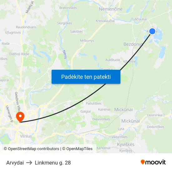 Arvydai to Linkmenu g. 28 map