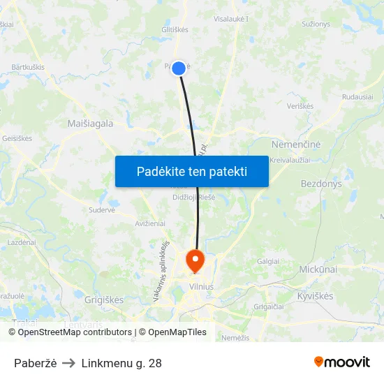 Paberžė to Linkmenu g. 28 map